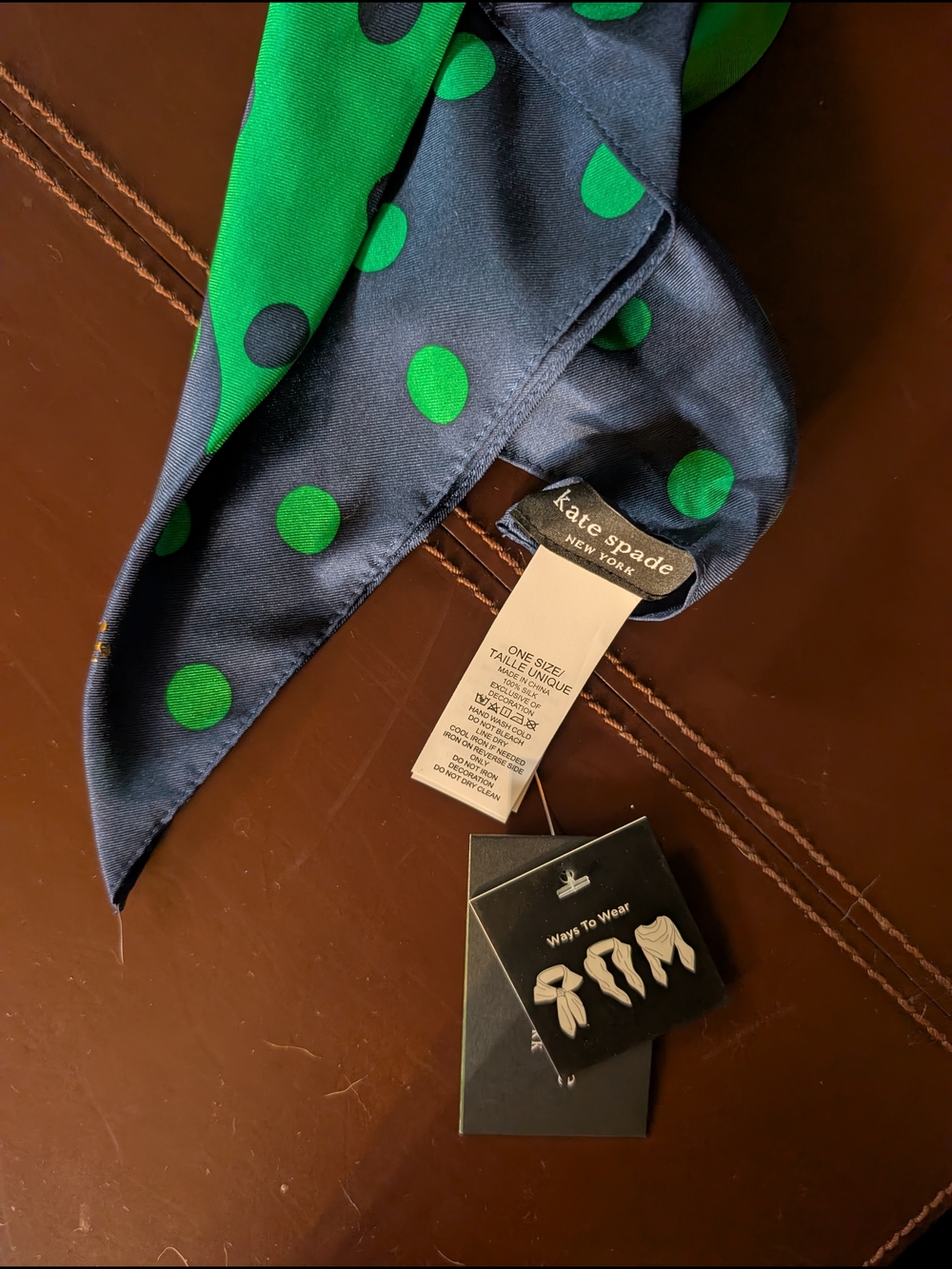 kate spade Navy & Green Polka Dot Silk Square Scarf - Picture 3 of 6
